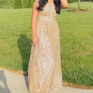 Elegant Sparkly Gold Prom Dress
